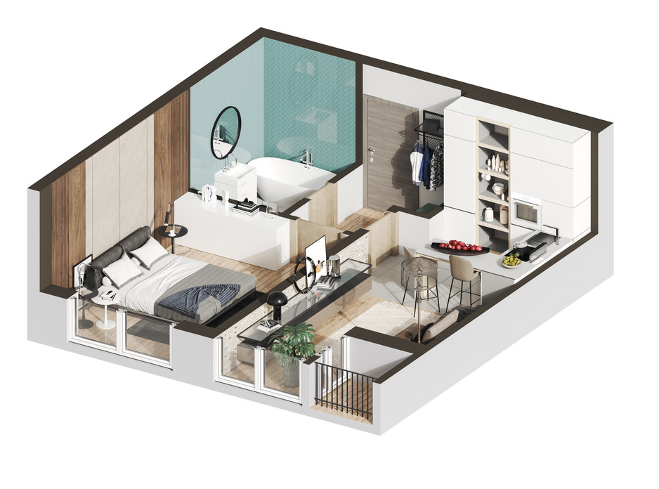 Планировка 1-комнатной квартиры в ЖК Гостомель Residence 47.3 м², фото 287092 Планировка 1-комнатной квартиры в ЖК Гостомель Residence 47.3 м², фото 287092
