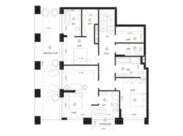 ЖК Doma Trabotti: планировка 3-комнатной квартиры 257.8 м²