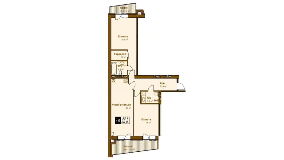 Планировка 2-комнатной квартиры в ЖК Традиция 86.8 м², фото 287396