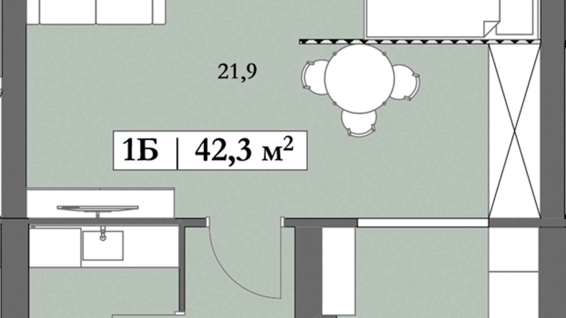 Планування 1-кімнатної квартири в ЖК Lagom 44.7 м², фото 287710