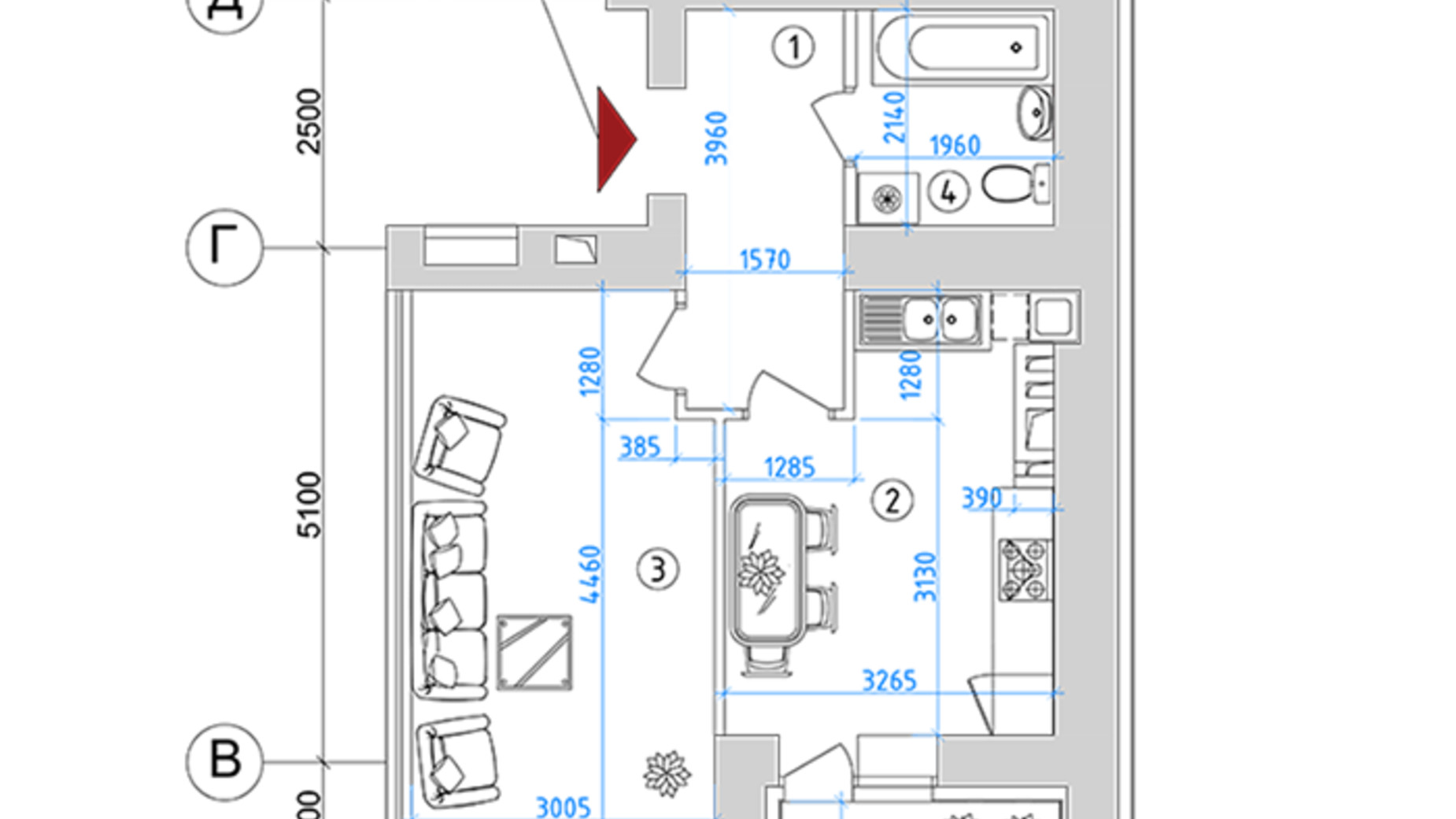 Планування 1-кімнатної квартири в ЖК Світанок 39.86 м², фото 287797