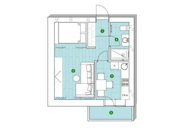 ЖК Центральний: планування 1-кімнатної квартири 32.33 м²