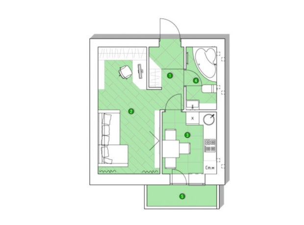 ЖК Центральний: планування 1-кімнатної квартири 31.4 м²