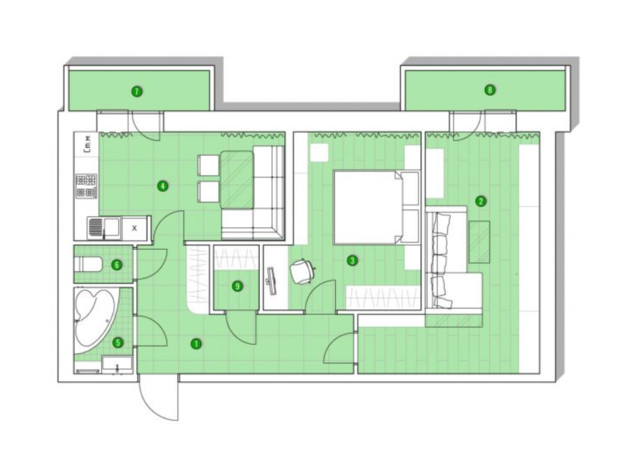 ЖК Центральный: планировка 2-комнатной квартиры 64.61 м²