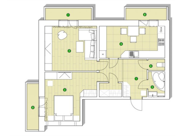 ЖК Центральный: планировка 2-комнатной квартиры 64.65 м²