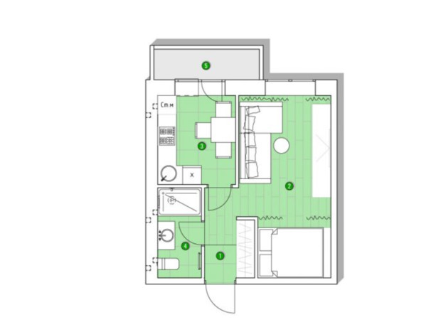 ЖК Центральний: планування 1-кімнатної квартири 32.2 м²