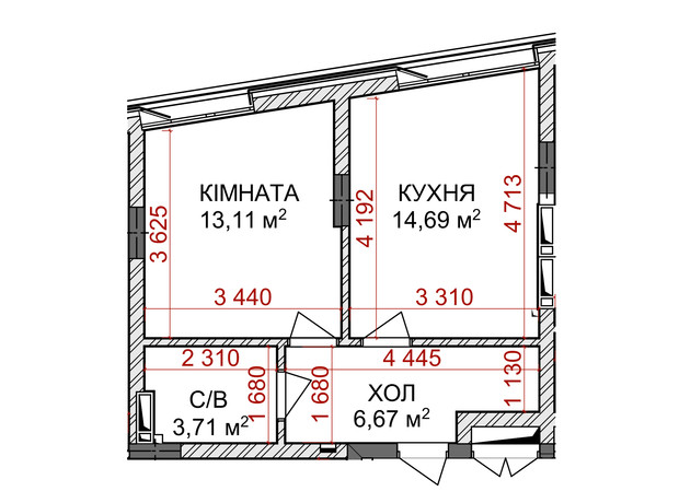 ЖК Ідеаліст: планування 1-кімнатної квартири 38.18 м²