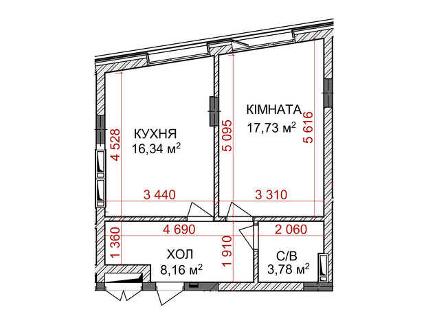 ЖК Идеалист: планировка 1-комнатной квартиры 46.01 м²