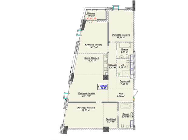 ЖК Новопечерські Липки: планування 4-кімнатної квартири 150.47 м²