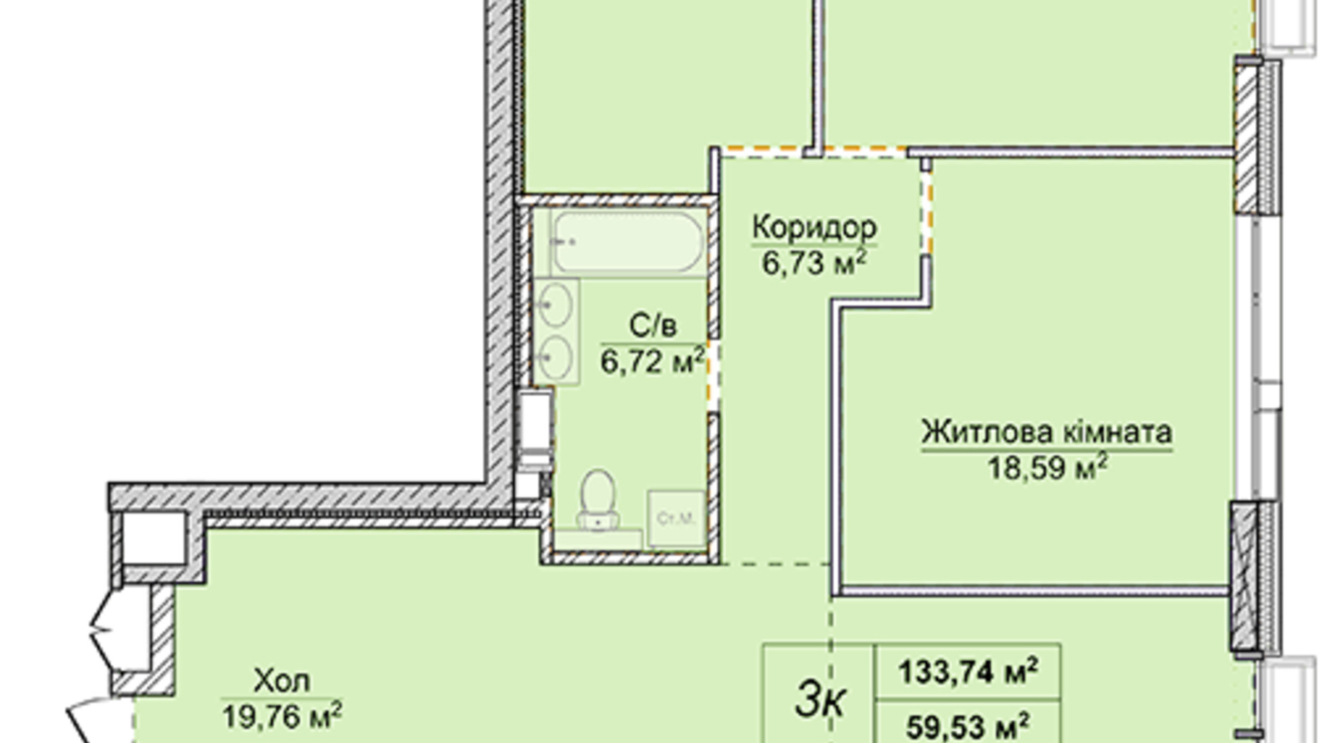 Планировка 3-комнатной квартиры в ЖК Новопечерские Липки 133.74 м², фото 288175