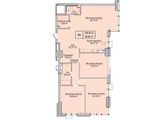 ЖК Новопечерські Липки: планування 4-кімнатної квартири 138.93 м²