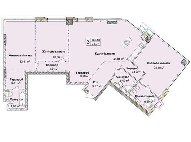 ЖК Новопечерские Липки: планировка 3-комнатной квартиры 163.38 м²