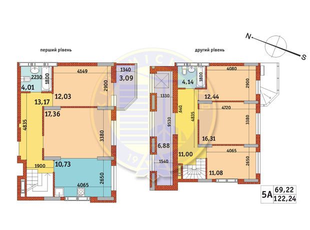 Апарт-комплекс Електриків: планування 5-кімнатної квартири 122.24 м²