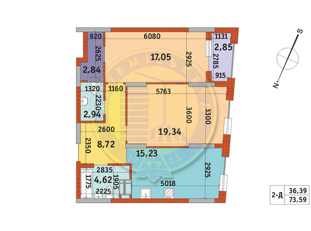 ЖК Urban Park: планировка 2-комнатной квартиры 73.59 м²