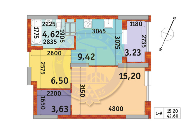 ЖК Urban Park: планировка 1-комнатной квартиры 42.6 м²