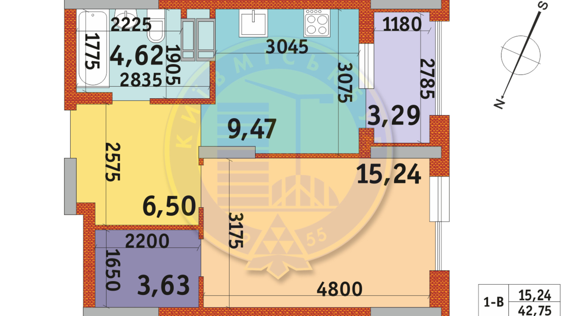 Планировка 1-комнатной квартиры в ЖК Urban Park 42.75 м², фото 288310