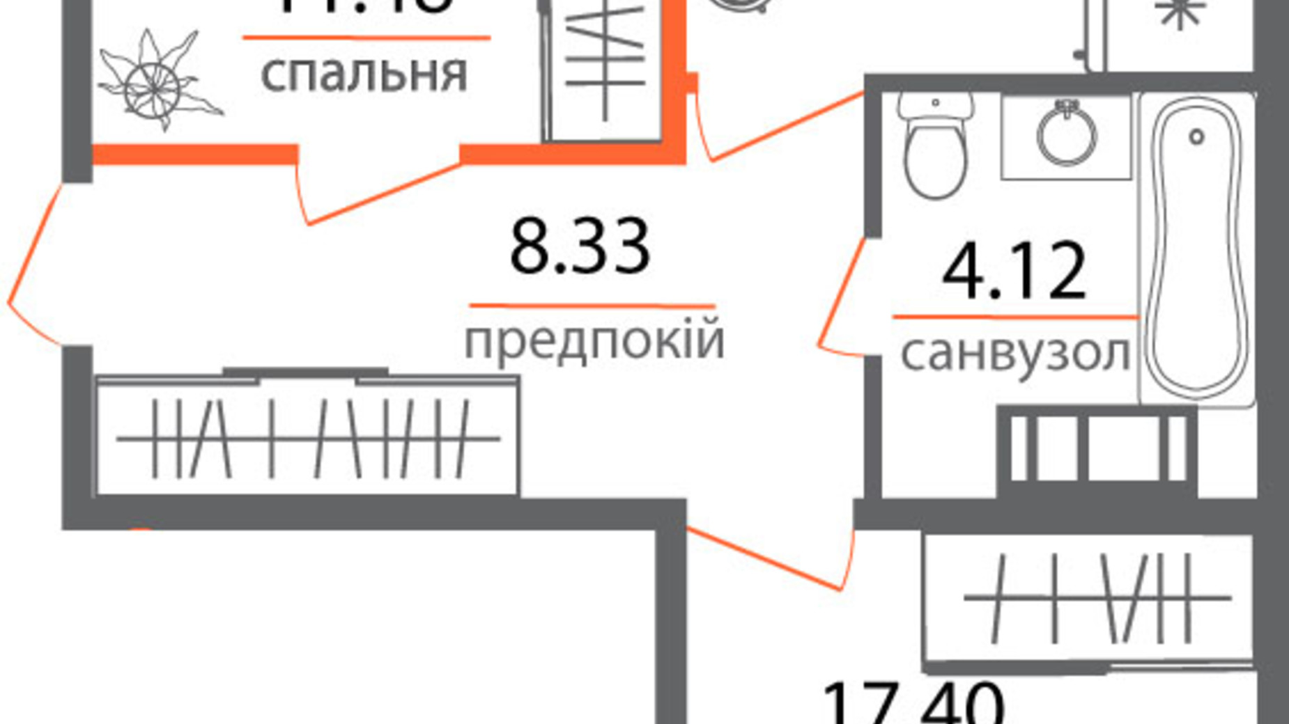 Планировка 1-комнатной квартиры в ЖК Welcome Home на Стеценко 56 м², фото 288350