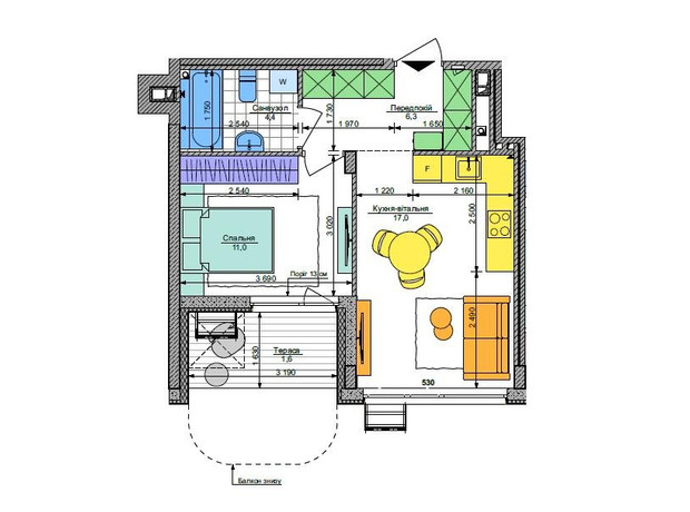 ЖК Respublika: планировка 1-комнатной квартиры 40 м²