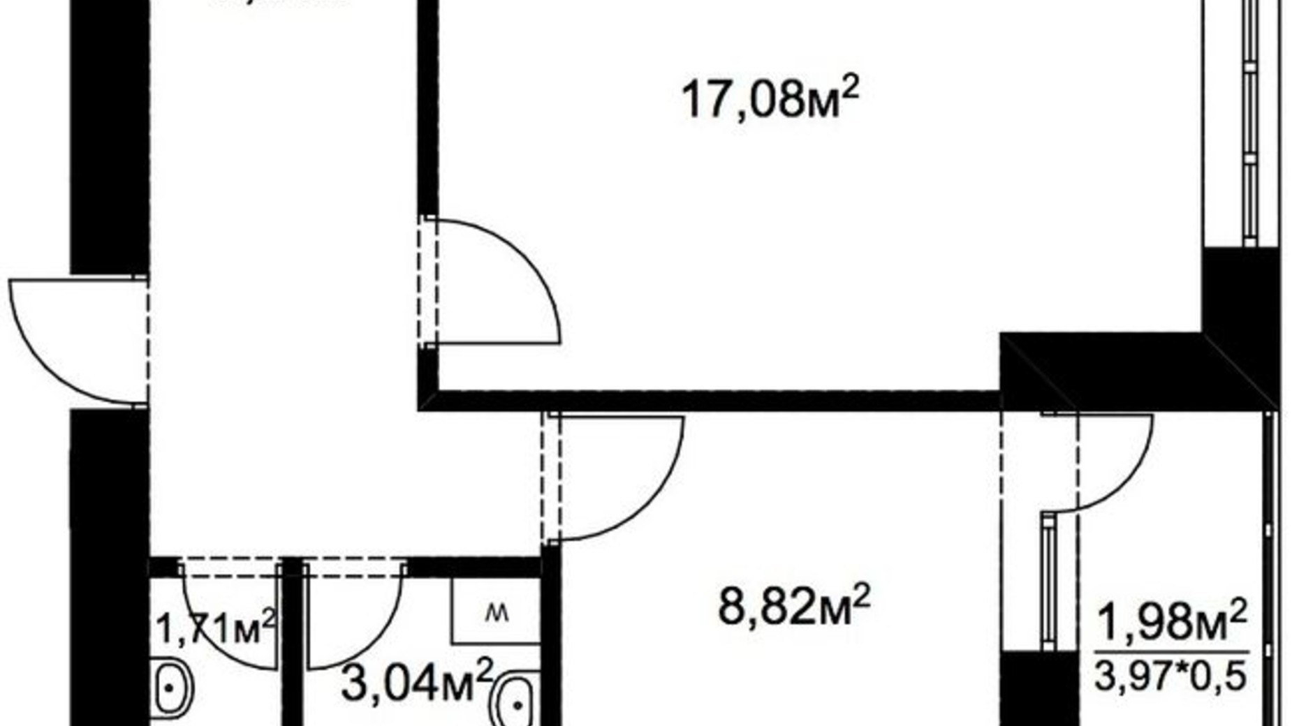 Планування 1-кімнатної квартири в ЖК Подворье 41.94 м², фото 288751