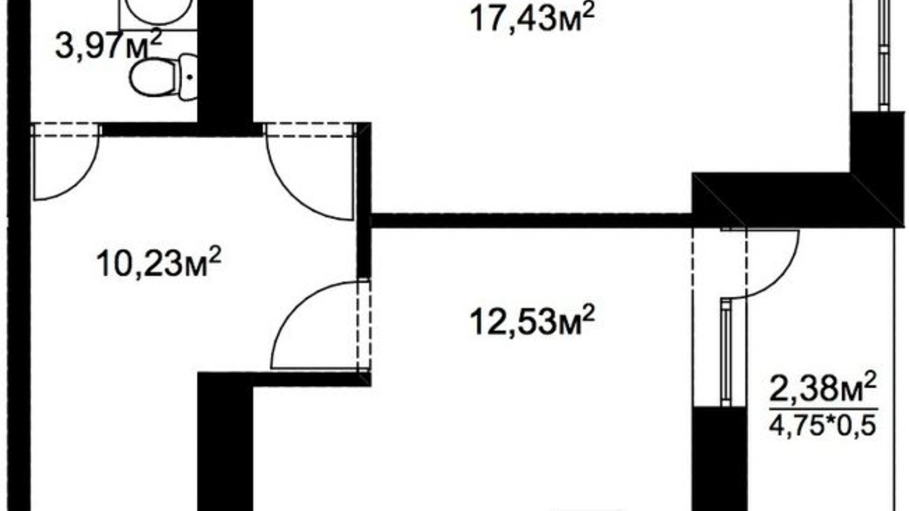 Планування 1-кімнатної квартири в ЖК Подворье 46.58 м², фото 288752