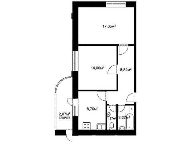 ЖК Подворье: планировка 2-комнатной квартиры 55.58 м²
