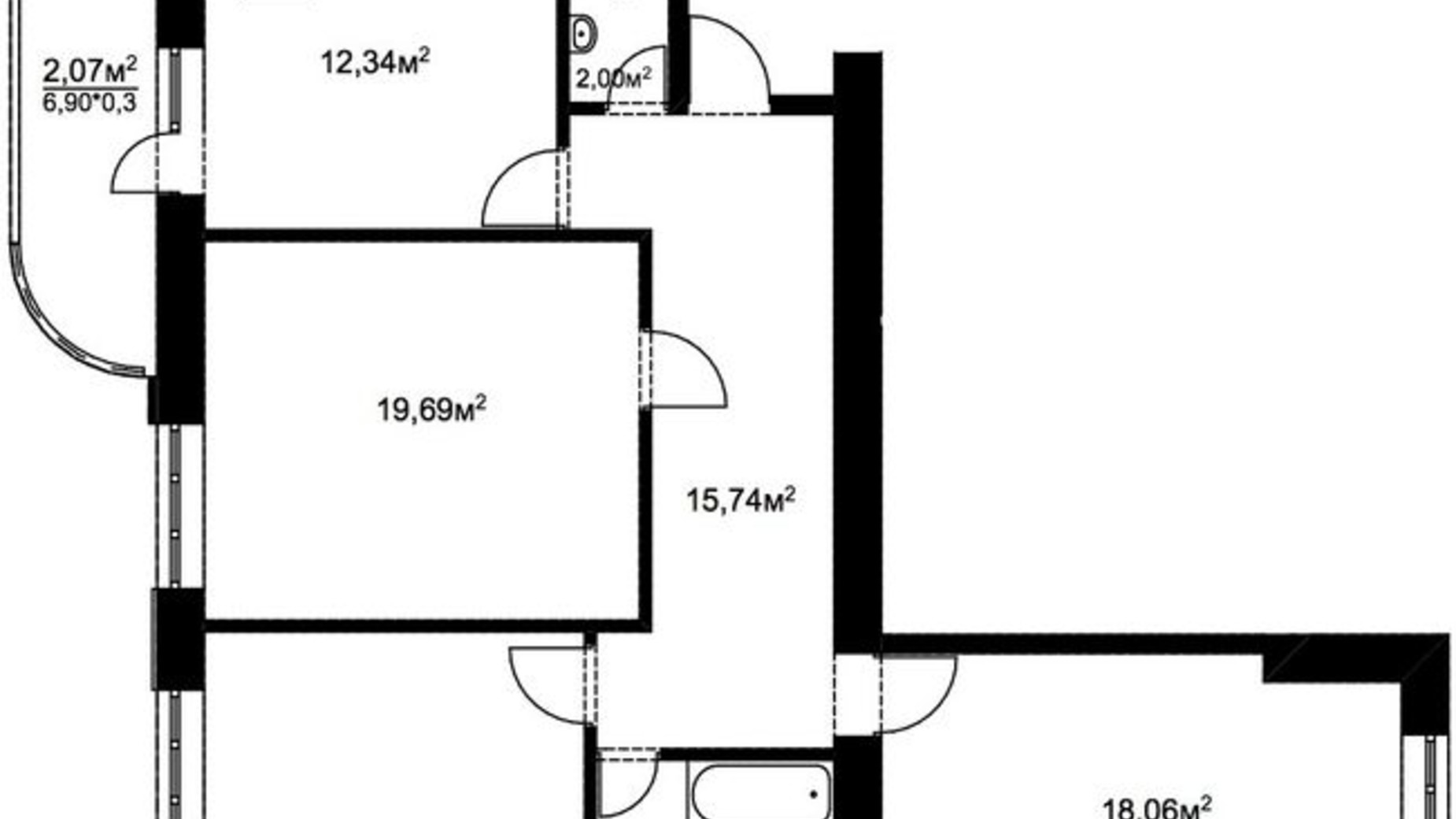 Планування 3-кімнатної квартири в ЖК Подворье 89.9 м², фото 288755