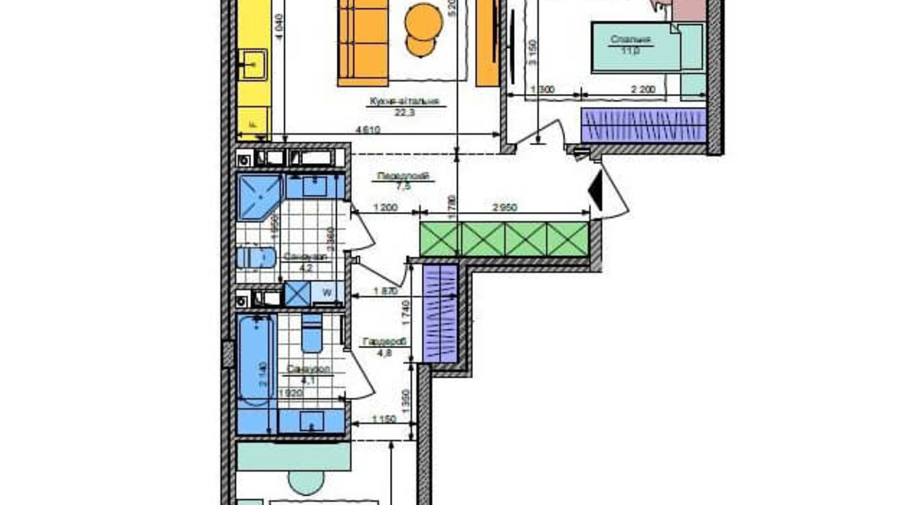 Планировка 2-комнатной квартиры в ЖК Respublika 68 м², фото 288756