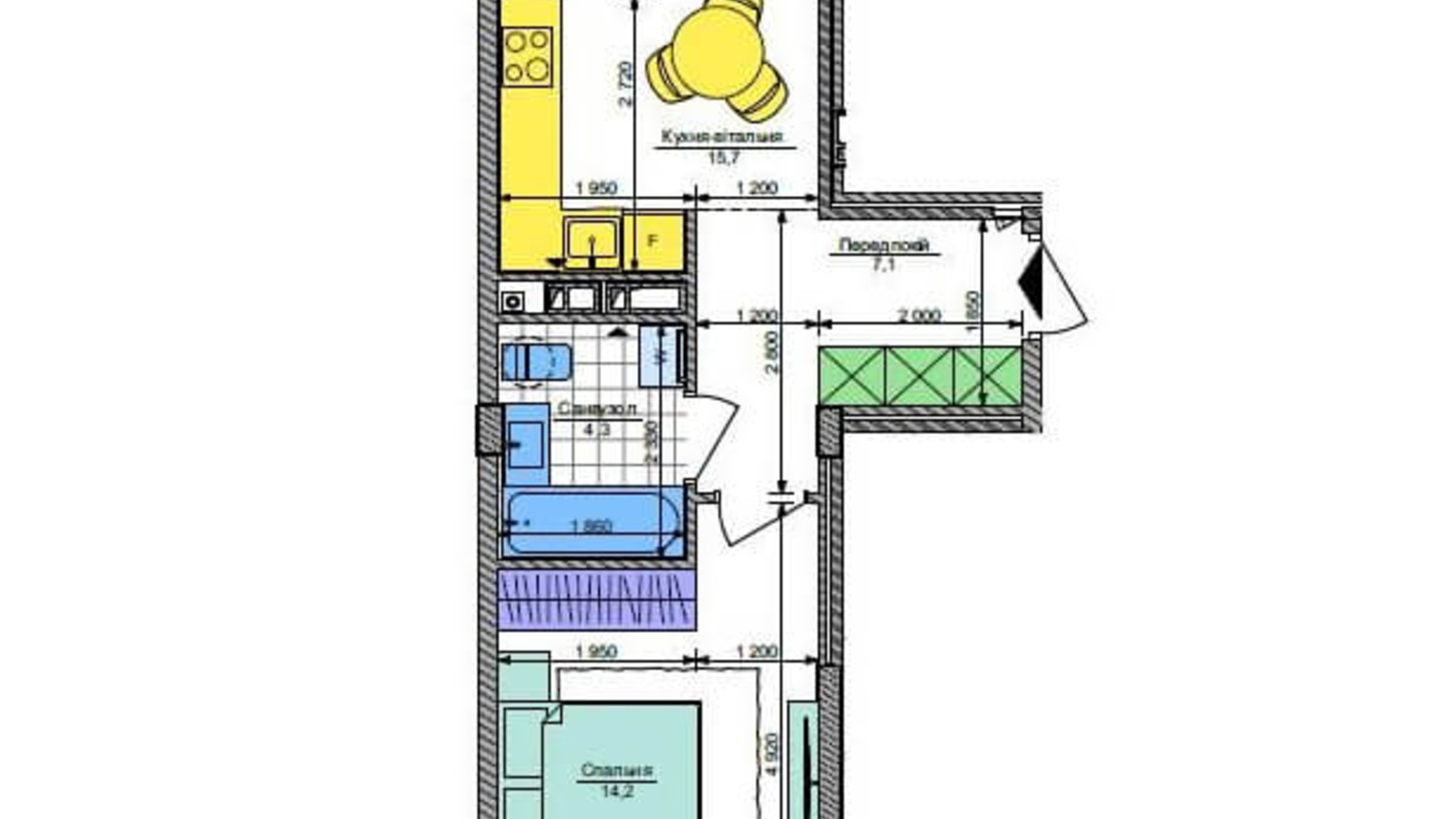 Планування 1-кімнатної квартири в ЖК Respublika 41.8 м², фото 288761