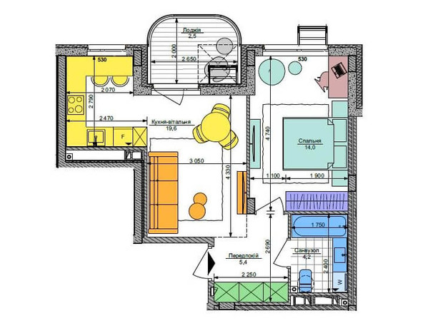 ЖК Respublika: планування 1-кімнатної квартири 45.7 м²