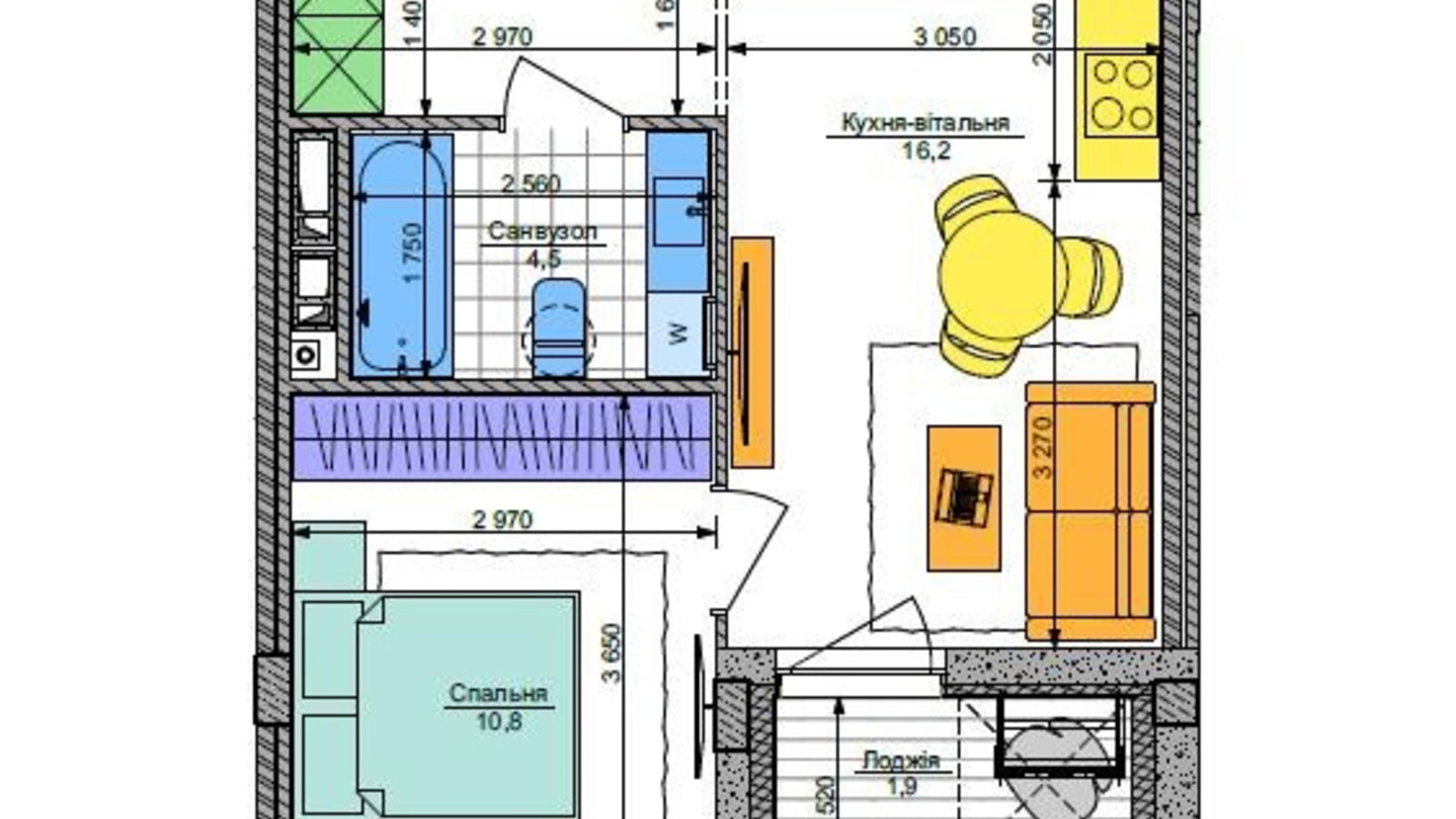 Планировка 1-комнатной квартиры в ЖК Respublika 38 м², фото 288766