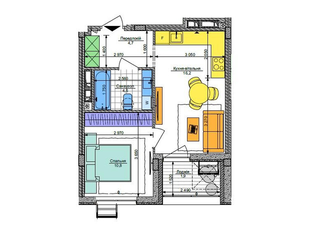 ЖК Respublika: планировка 1-комнатной квартиры 38 м²