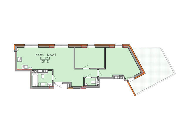 ЖК Басів схил: планування 2-кімнатної квартири 71.3 м²
