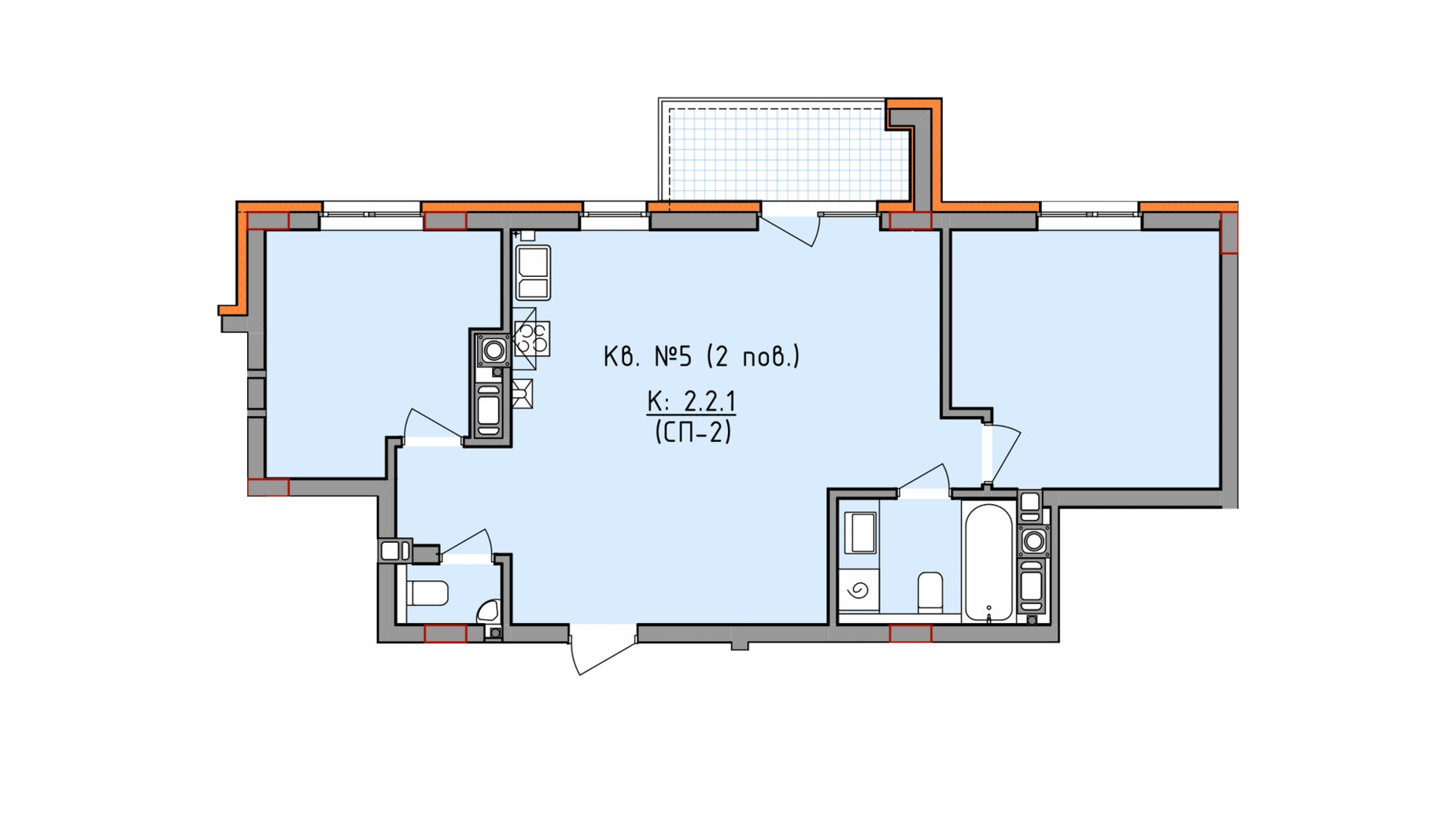 Планировка 2-комнатной квартиры в ЖК Басів схил 66.9 м², фото 289462