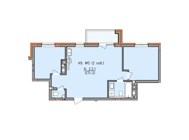ЖК Басів схил: планировка 2-комнатной квартиры 66.9 м²