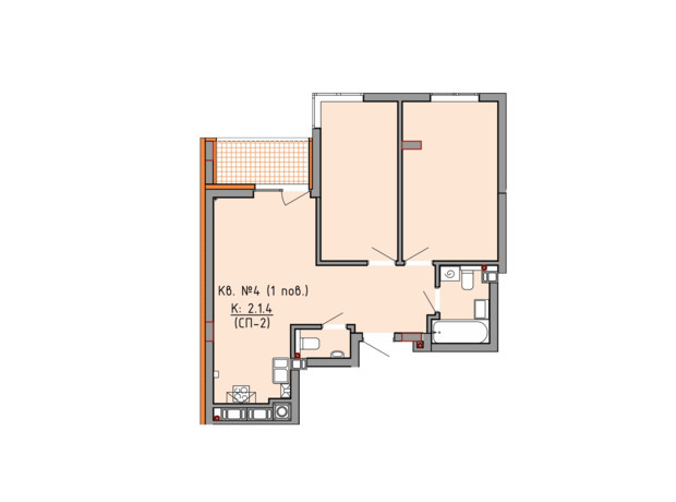 ЖК Басів схил: планування 2-кімнатної квартири 60.3 м²