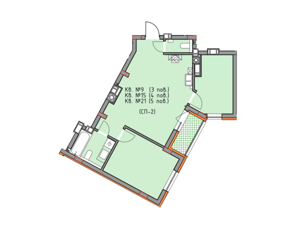 ЖК Басів схил: планировка 2-комнатной квартиры 61.5 м²