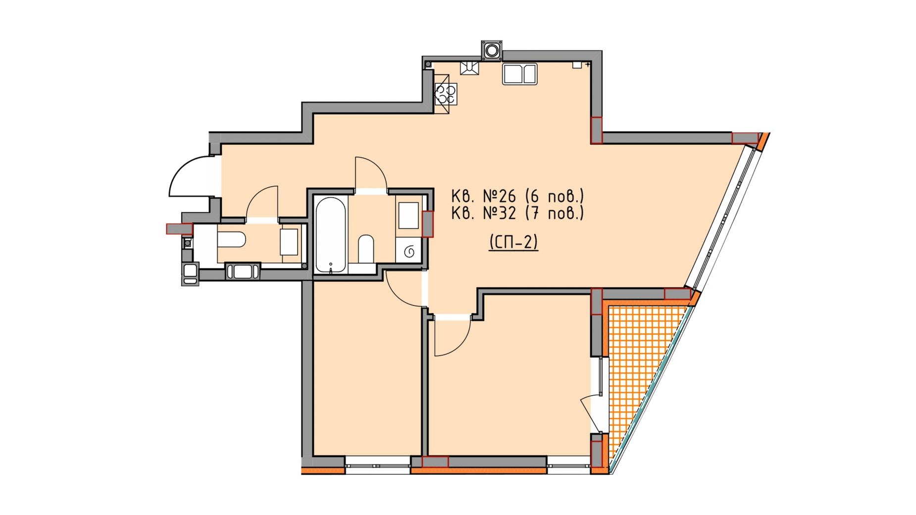 Планування 2-кімнатної квартири в ЖК Басів схил 69 м², фото 289465