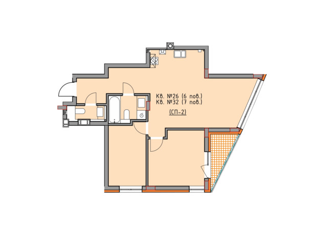 ЖК Басів схил: планировка 2-комнатной квартиры 69 м²