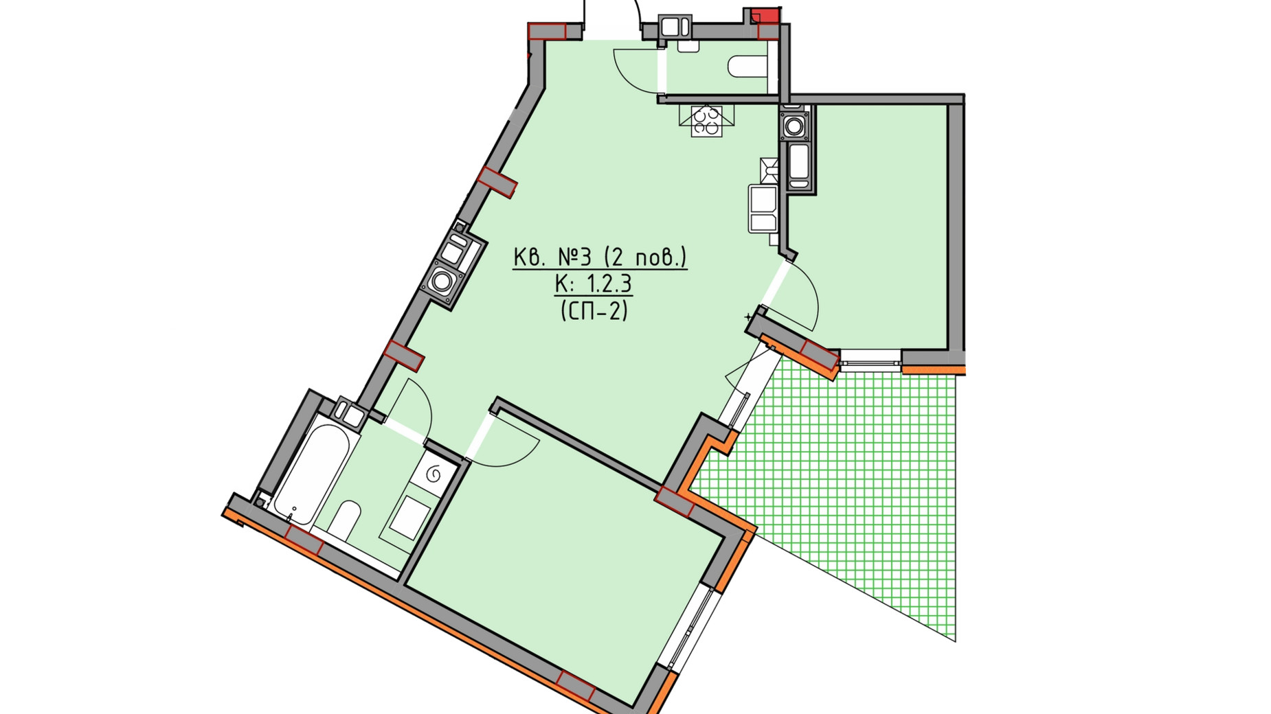 Планування 2-кімнатної квартири в ЖК Басів схил 63.8 м², фото 289467