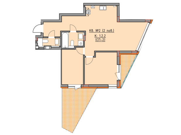 ЖК Басів схил: планировка 2-комнатной квартиры 73 м²