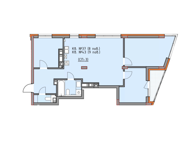 ЖК Басів схил: планировка 3-комнатной квартиры 84.5 м²