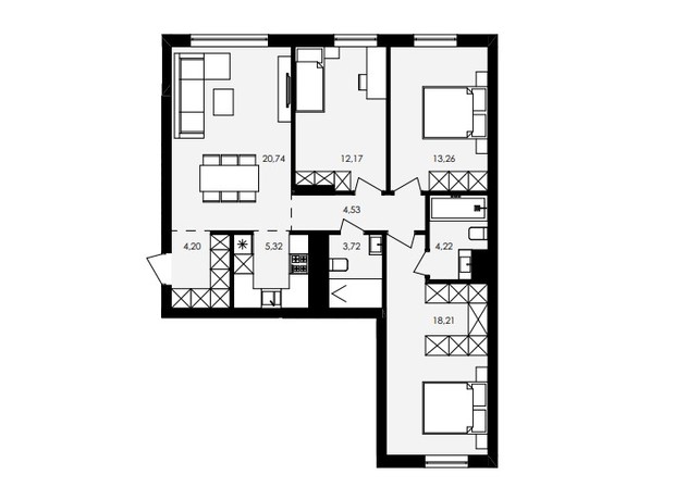 ЖК Avalon Holiday: планування 3-кімнатної квартири 86.37 м²