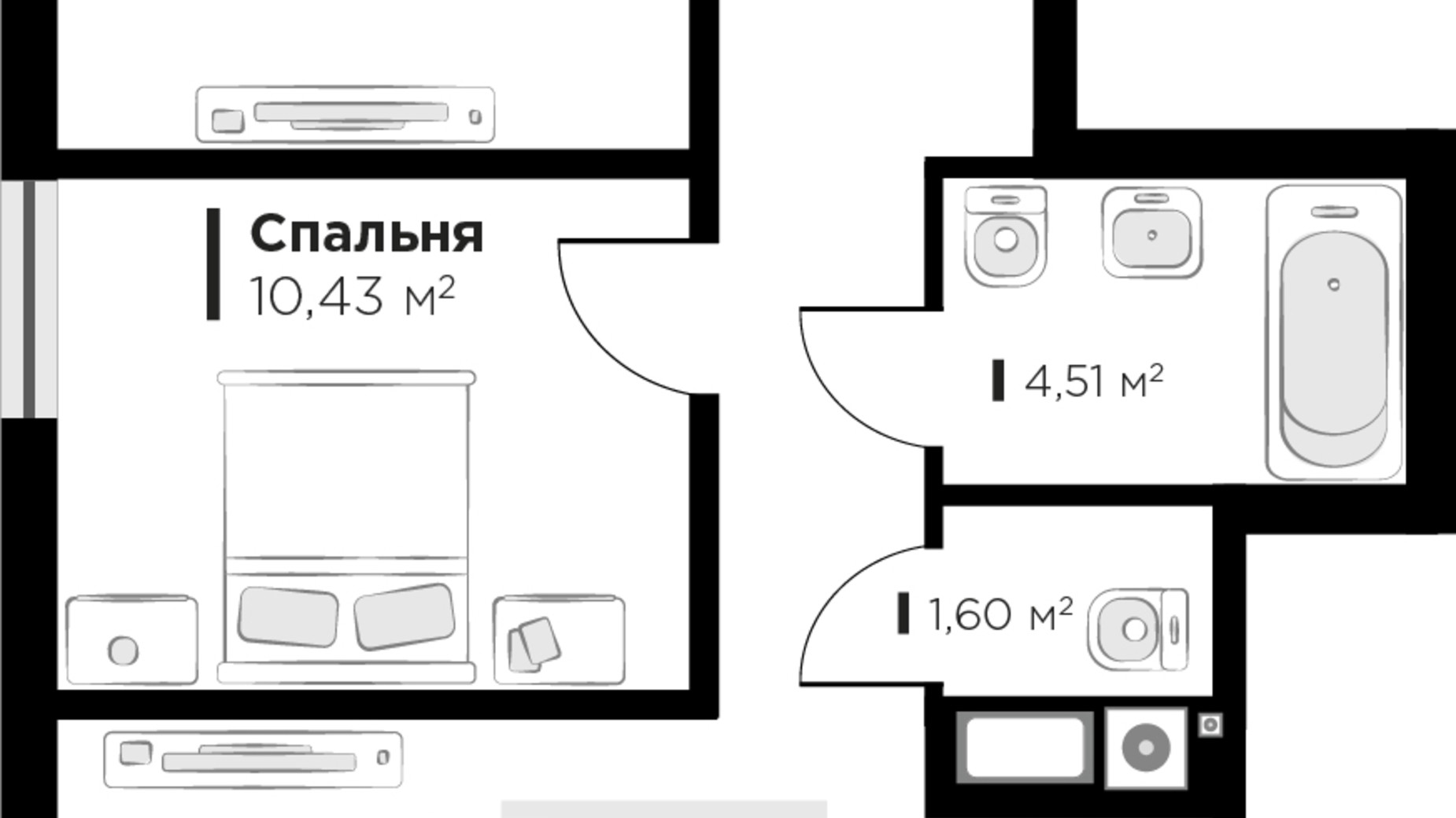 Планування 2-кімнатної квартири в ЖК Feel House 60.75 м², фото 289706