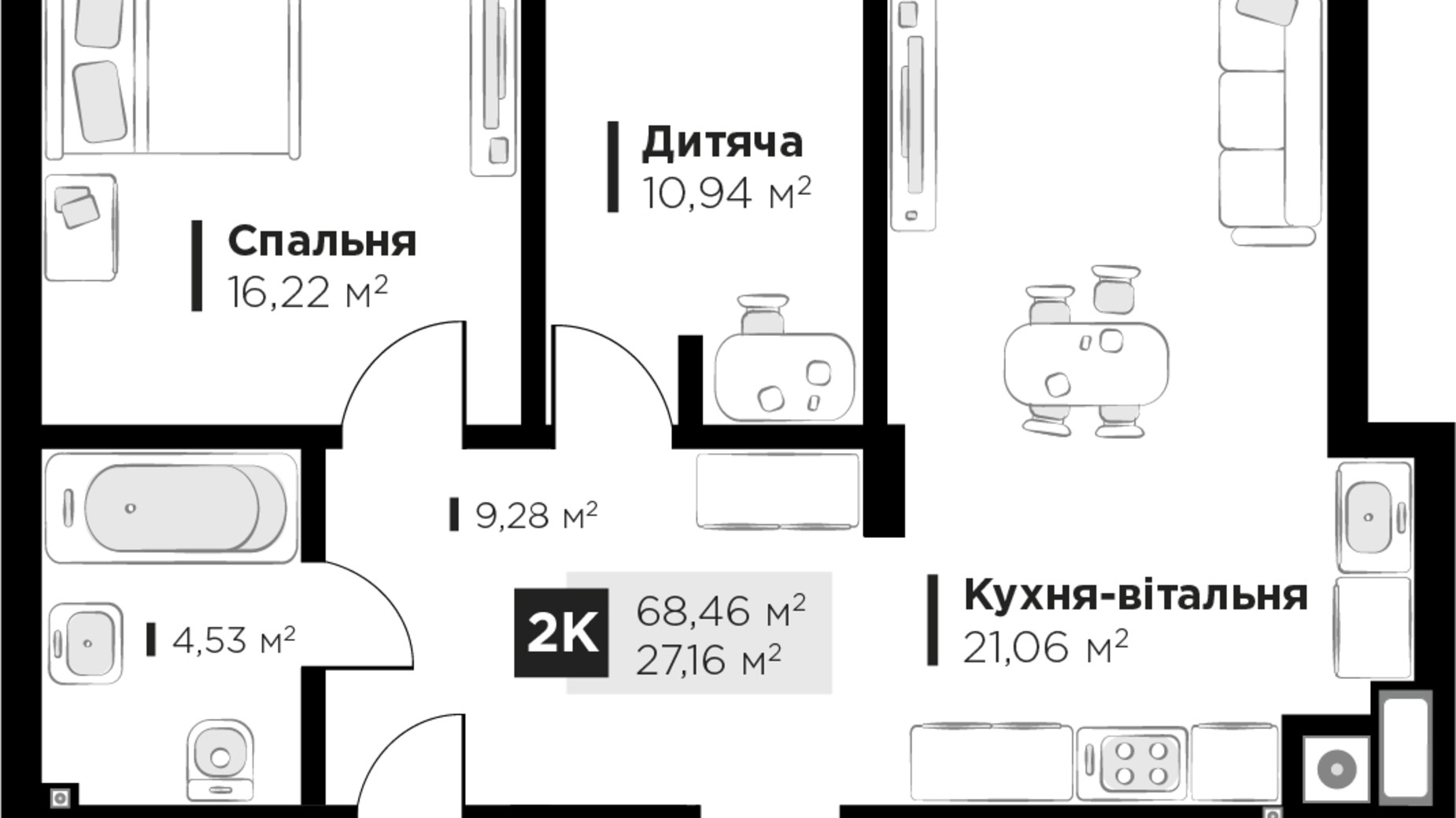 Планировка 2-комнатной квартиры в ЖК Feel House 68.46 м², фото 289752