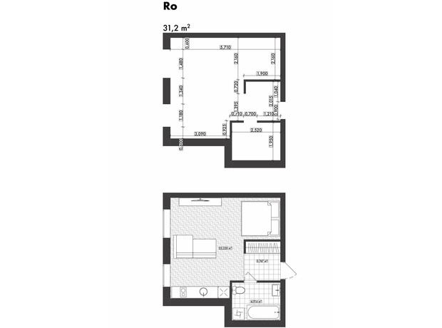 ЖК Rothenburg house: планировка 1-комнатной квартиры 31.2 м²