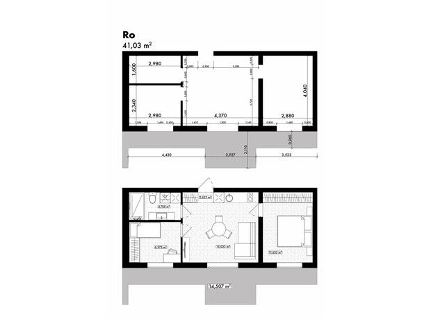 ЖК Rothenburg house: планировка 1-комнатной квартиры 41.03 м²