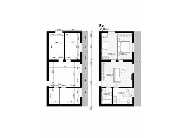 ЖК Rothenburg house: планування 2-кімнатної квартири 55.18 м²