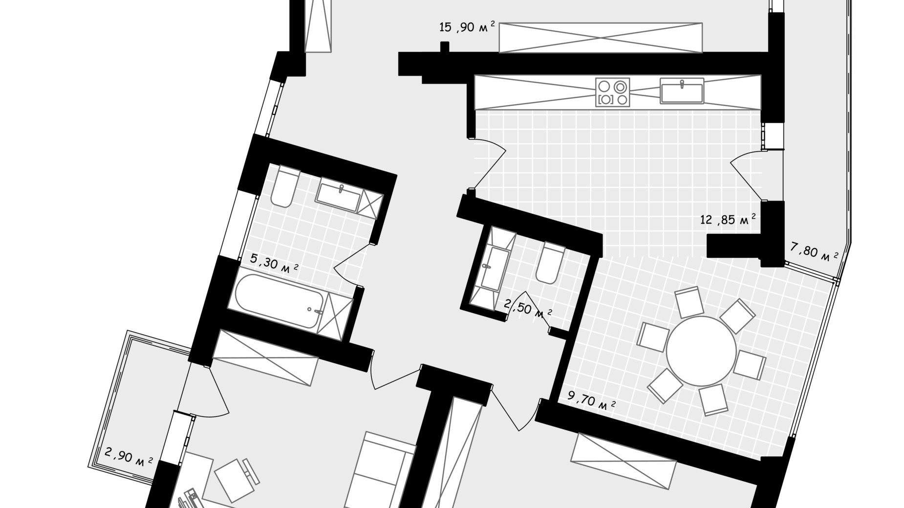 Планування 3-кімнатної квартири в ЖК Неосіті 113.47 м², фото 289823