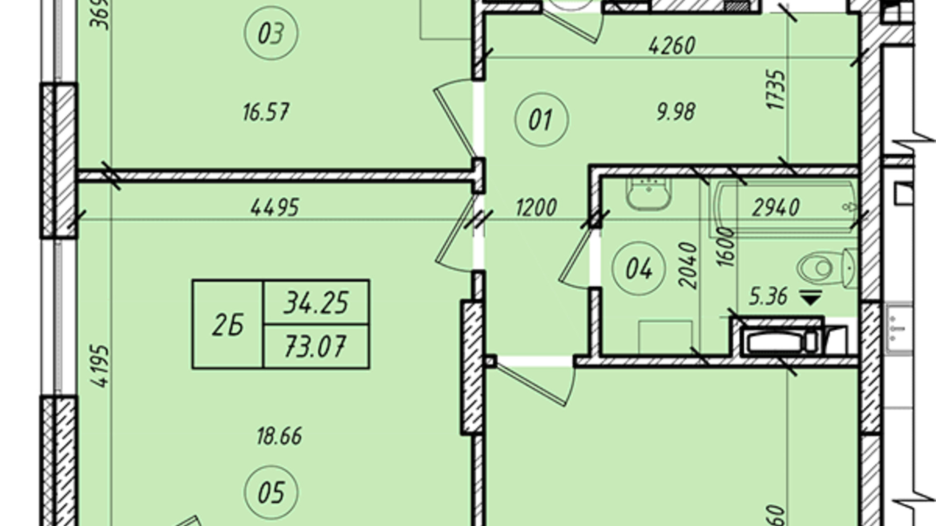 Планировка 2-комнатной квартиры в ЖК LookyanSky 73.07 м², фото 289841