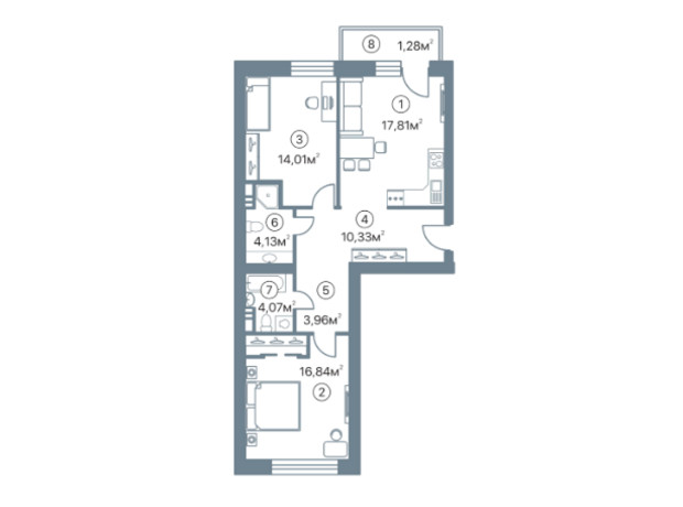 ЖК Оскар: планування 2-кімнатної квартири 72.43 м²
